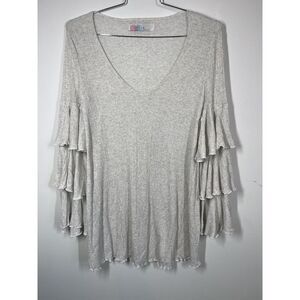 Free People Beach‎ Seashore Mini Dress Boho Ruffled Ribbed Festival Sz XS Ivory